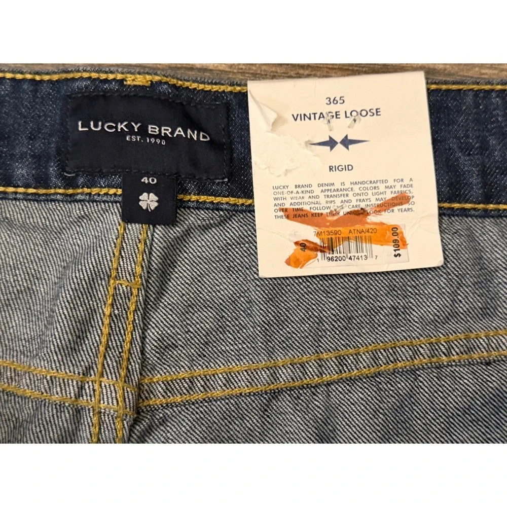 NWT Lucky Brand 365 Vintage Loose Jeans Size‎ 40x29 Rigid Denim 100% Cotton